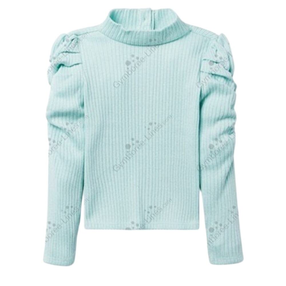 Janie and Jack Girls 3T Aqua Ribbed Puff Sleeve Top Metallic